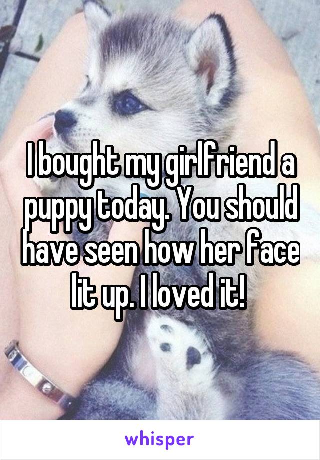 I bought my girlfriend a puppy today. You should have seen how her face lit up. I loved it! 