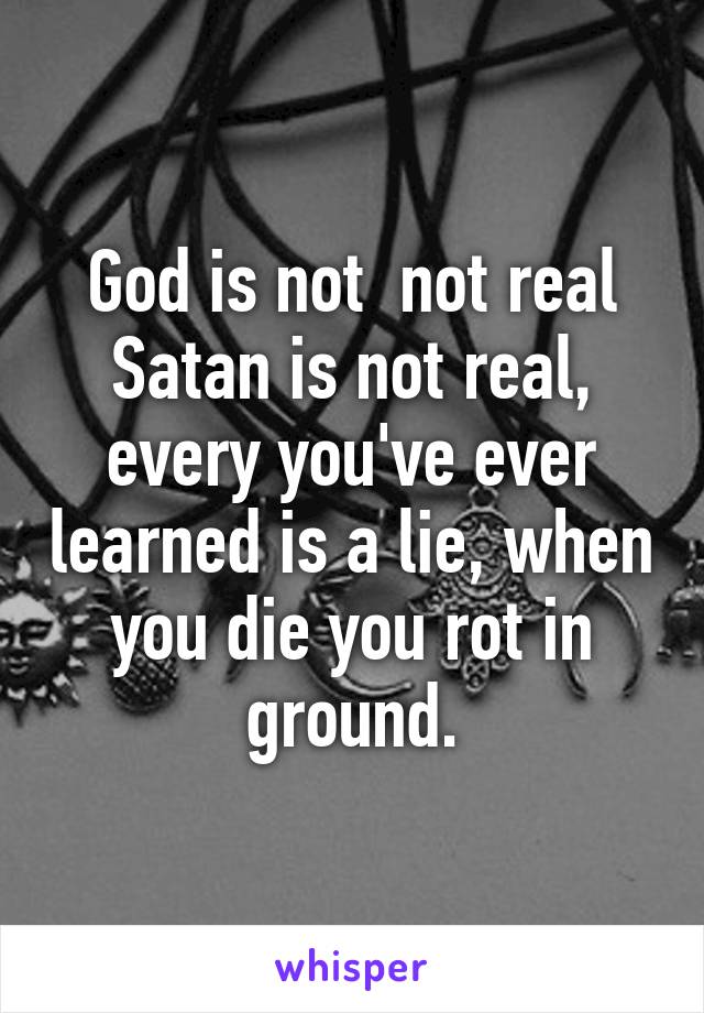 God is not  not real Satan is not real, every you've ever learned is a lie, when you die you rot in ground.