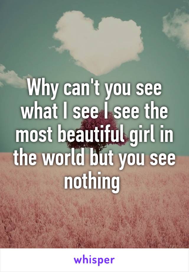 Why can't you see what I see I see the most beautiful girl in the world but you see nothing 