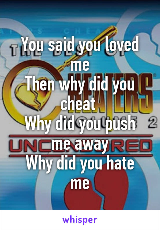 You said you loved me
Then why did you cheat 
Why did you push me away
Why did you hate me