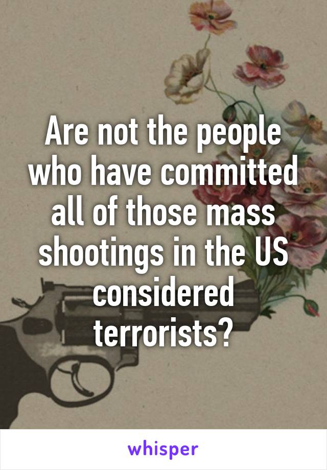 Are not the people who have committed all of those mass shootings in the US considered terrorists?