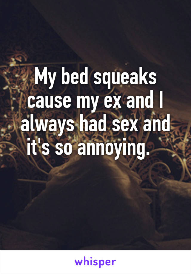 My bed squeaks cause my ex and I always had sex and it's so annoying.   

