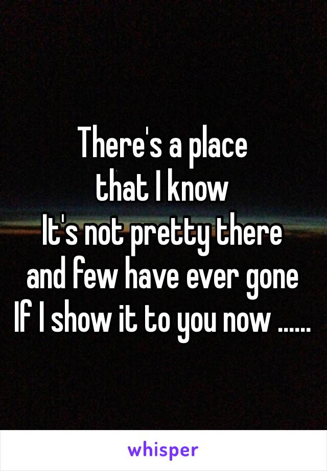 There's a place 
that I know
It's not pretty there 
and few have ever gone
If I show it to you now ......