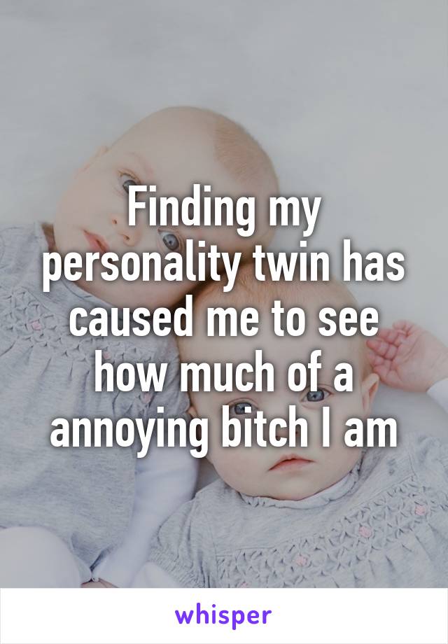 Finding my personality twin has caused me to see how much of a annoying bitch I am