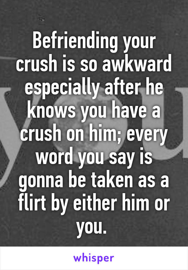 Befriending your crush is so awkward especially after he knows you have a crush on him; every word you say is gonna be taken as a flirt by either him or you. 