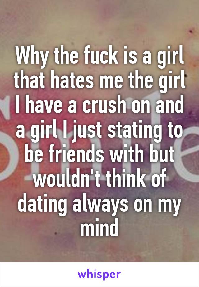 Why the fuck is a girl that hates me the girl I have a crush on and a girl I just stating to be friends with but wouldn't think of dating always on my mind