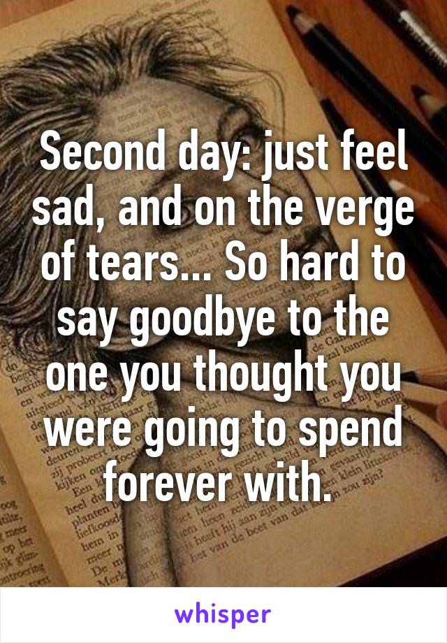 Second day: just feel sad, and on the verge of tears... So hard to say goodbye to the one you thought you were going to spend forever with. 