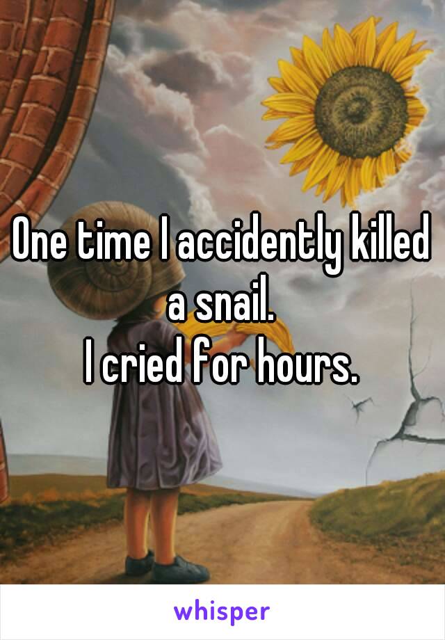 One time I accidently killed a snail. 
I cried for hours.