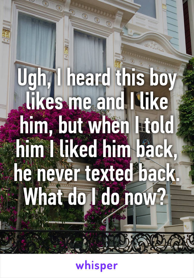 Ugh, I heard this boy likes me and I like him, but when I told him I liked him back, he never texted back. What do I do now? 