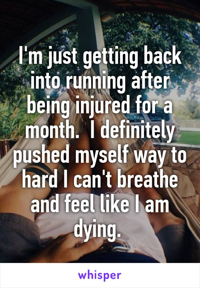 I'm just getting back into running after being injured for a month.  I definitely pushed myself way to hard I can't breathe and feel like I am dying. 