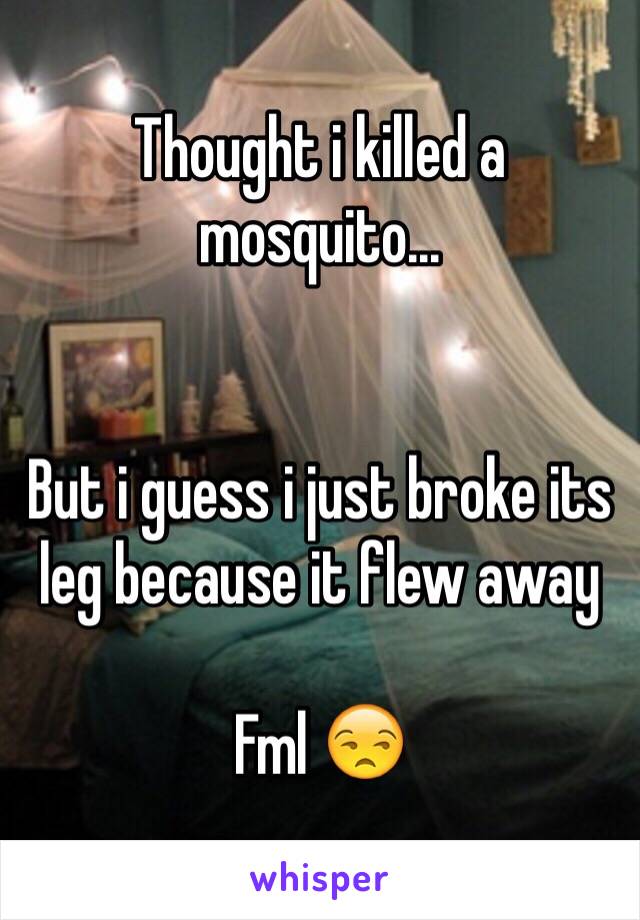 Thought i killed a mosquito... 


But i guess i just broke its leg because it flew away

Fml 😒