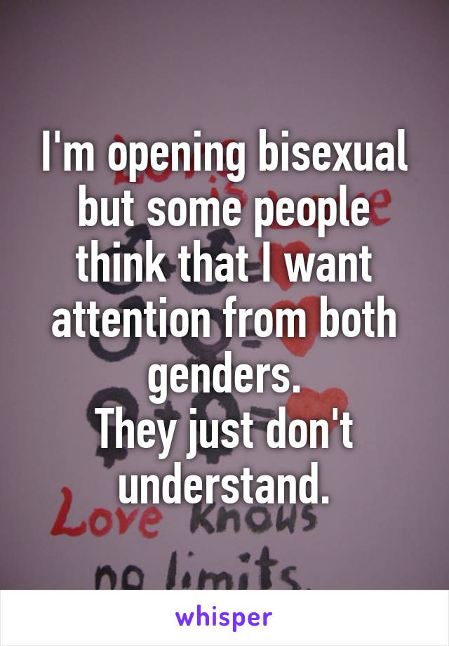 I'm opening bisexual but some people think that I want attention from both genders.
They just don't understand.