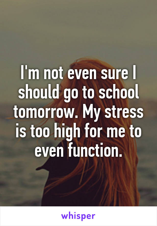 I'm not even sure I should go to school tomorrow. My stress is too high for me to even function.