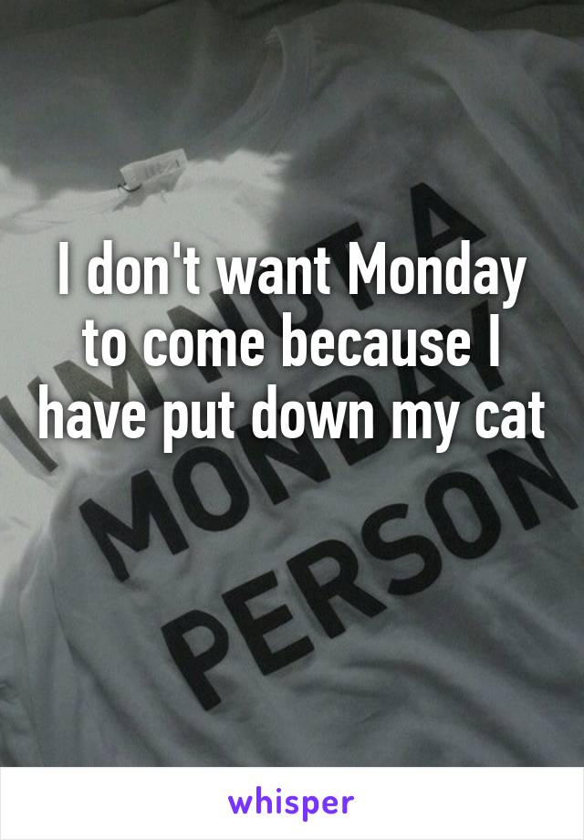 I don't want Monday to come because I have put down my cat 
