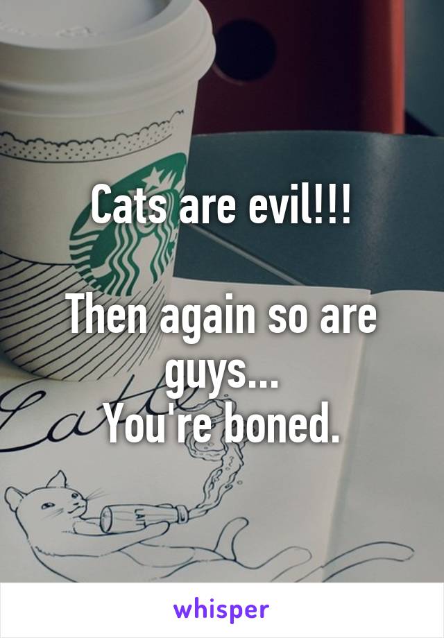 Cats are evil!!!

Then again so are guys...
You're boned.