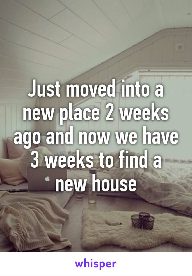 Just moved into a new place 2 weeks ago and now we have 3 weeks to find a new house