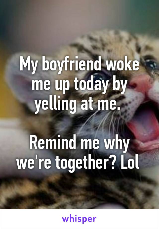 My boyfriend woke me up today by yelling at me. 

Remind me why we're together? Lol 