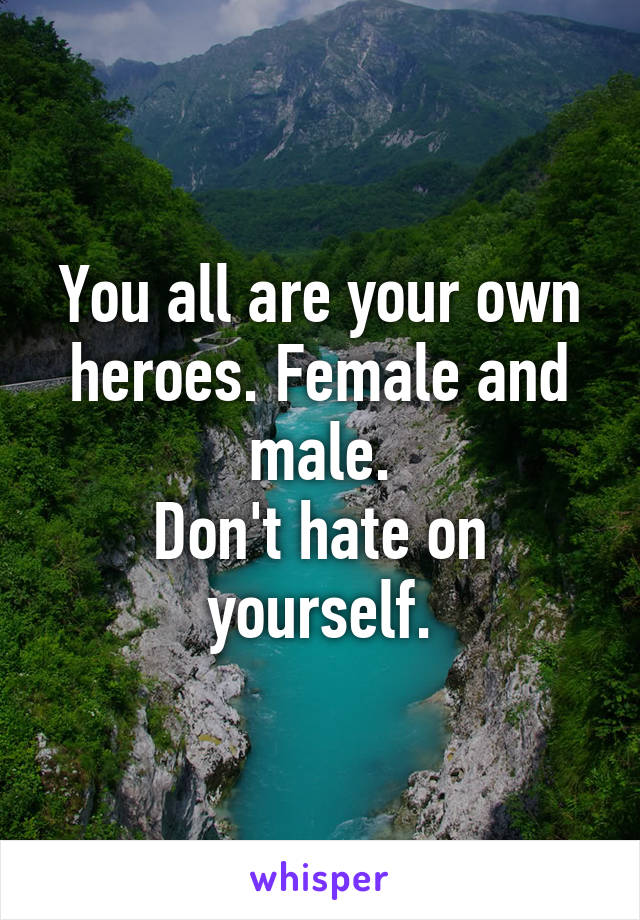 You all are your own heroes. Female and male.
Don't hate on yourself.