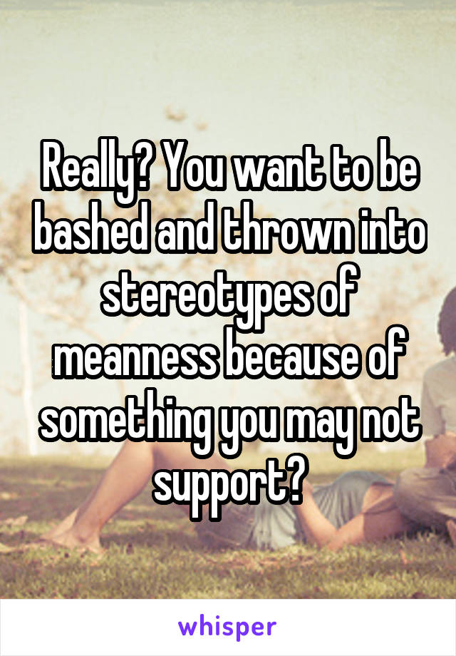 Really? You want to be bashed and thrown into stereotypes of meanness because of something you may not support?