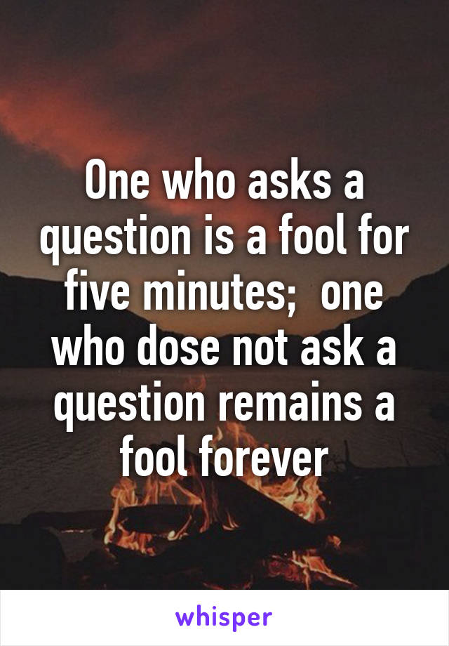 One who asks a question is a fool for five minutes;  one who dose not ask a question remains a fool forever