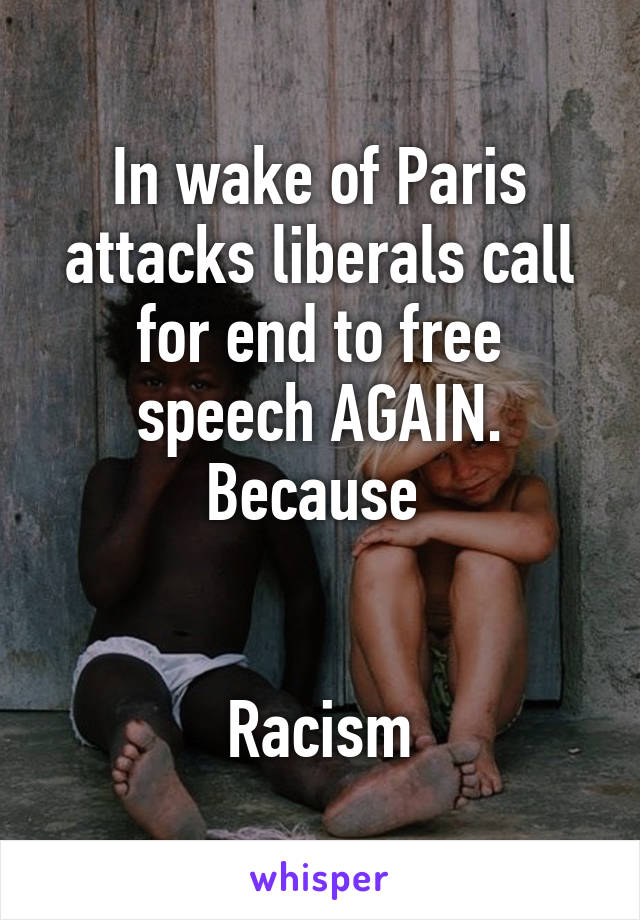 In wake of Paris attacks liberals call for end to free speech AGAIN. Because 


Racism