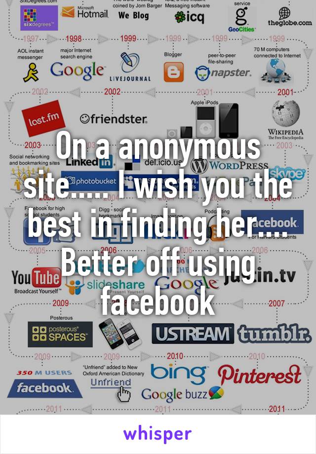 On a anonymous site..... I wish you the best in finding her.... Better off using facebook