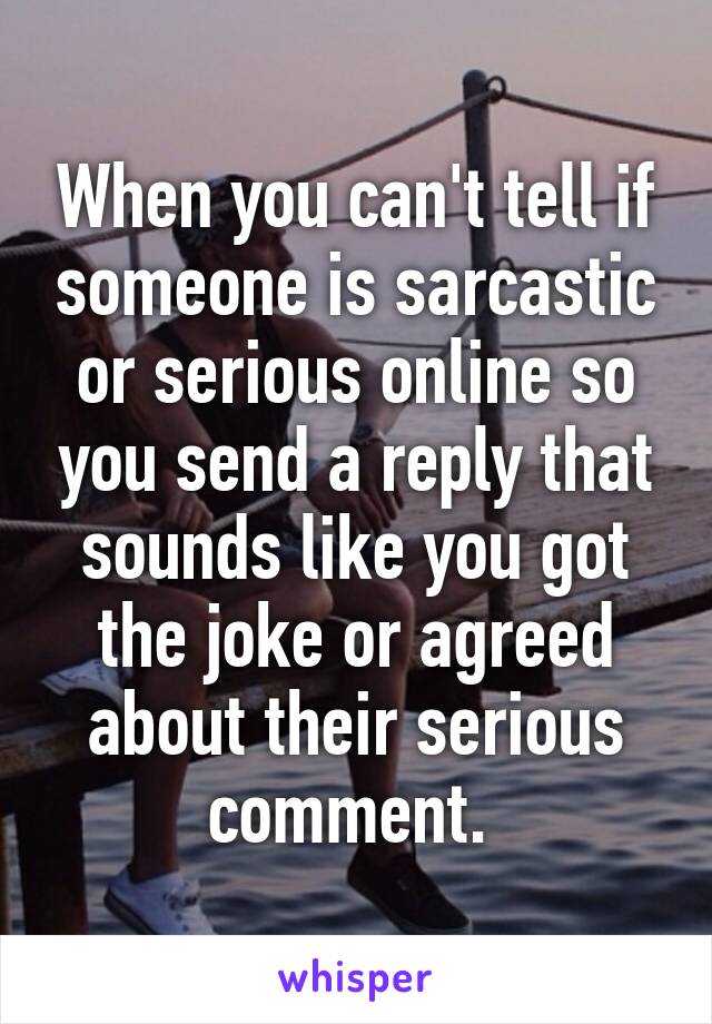 When you can't tell if someone is sarcastic or serious online so you send a reply that sounds like you got the joke or agreed about their serious comment. 