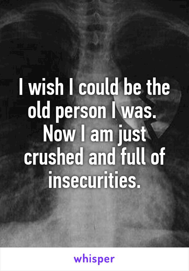 I wish I could be the old person I was.  Now I am just crushed and full of insecurities.