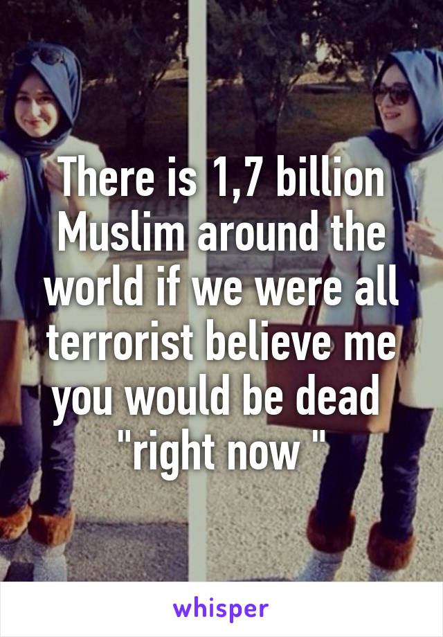 There is 1,7 billion Muslim around the world if we were all terrorist believe me you would be dead  "right now "