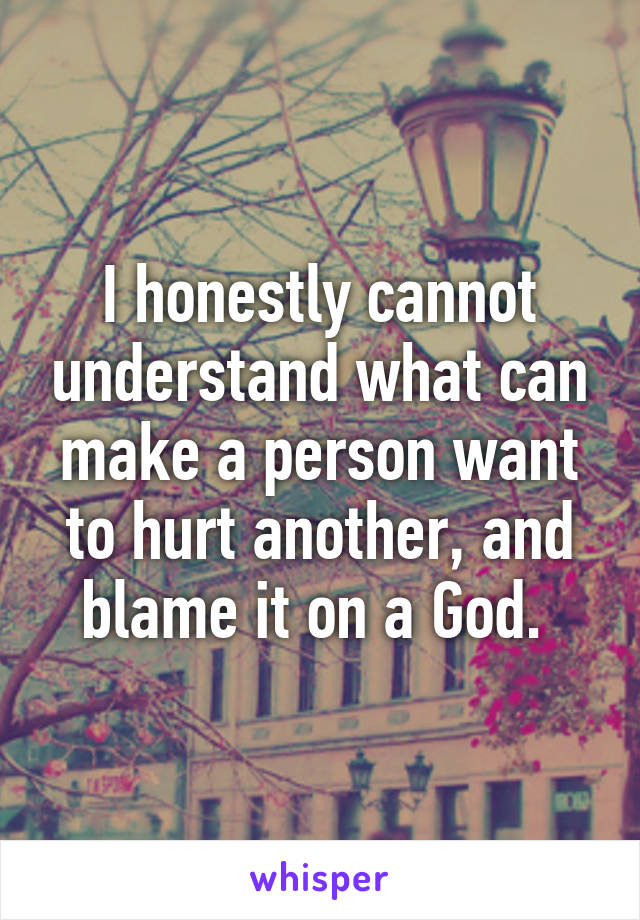 I honestly cannot understand what can make a person want to hurt another, and blame it on a God. 