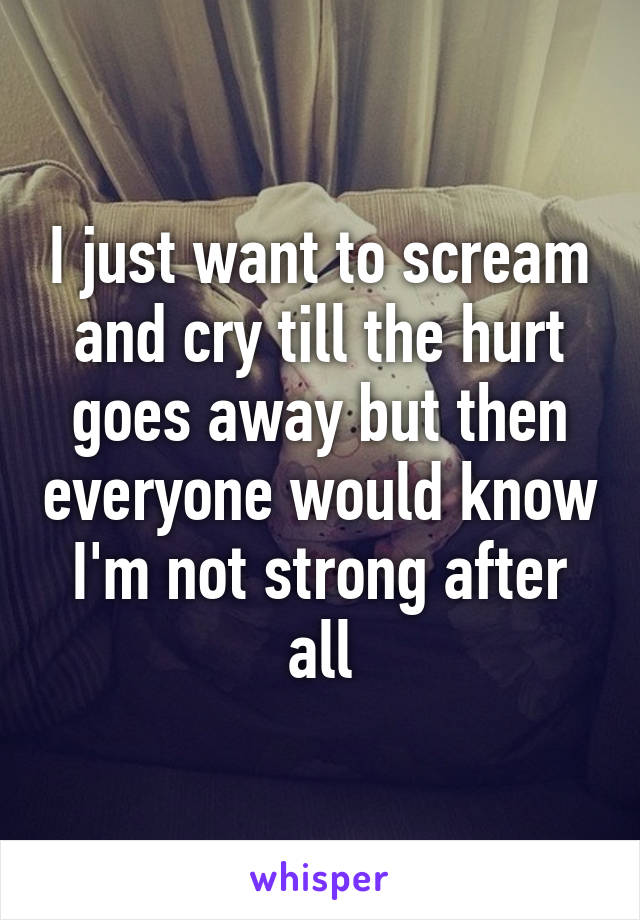 I just want to scream and cry till the hurt goes away but then everyone would know I'm not strong after all