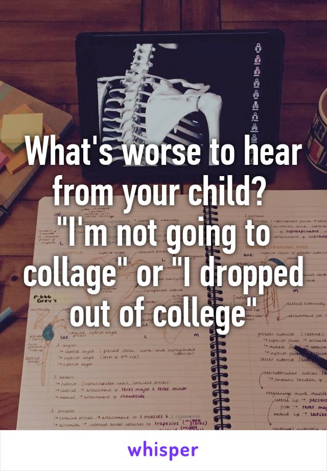 What's worse to hear from your child? 
"I'm not going to collage" or "I dropped out of college"