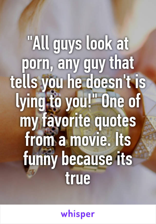 "All guys look at porn, any guy that tells you he doesn't is lying to you!" One of my favorite quotes from a movie. Its funny because its true