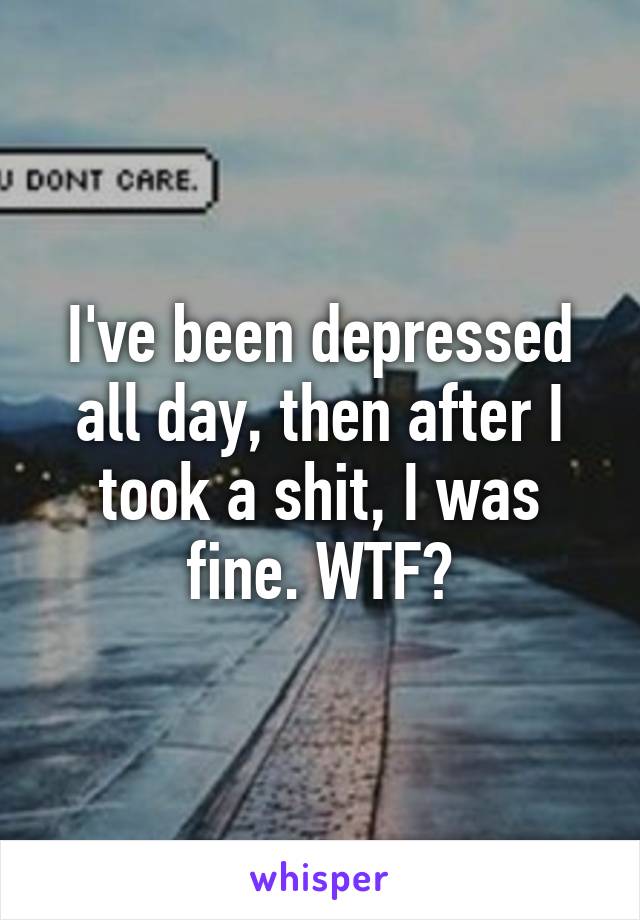 I've been depressed all day, then after I took a shit, I was fine. WTF?