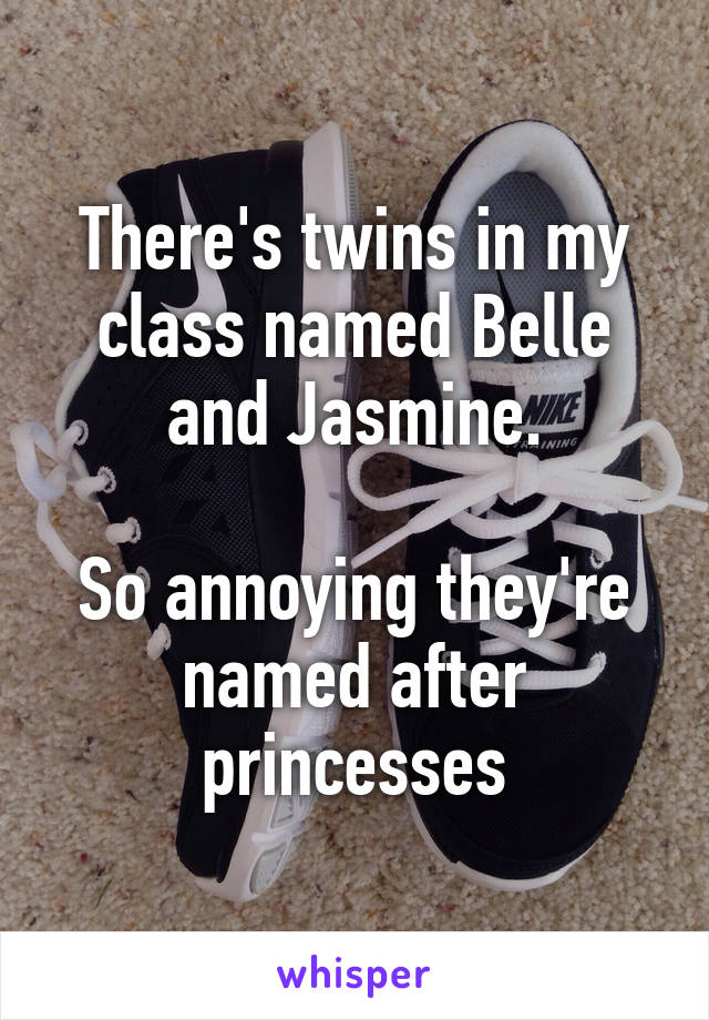 There's twins in my class named Belle and Jasmine.

So annoying they're named after princesses