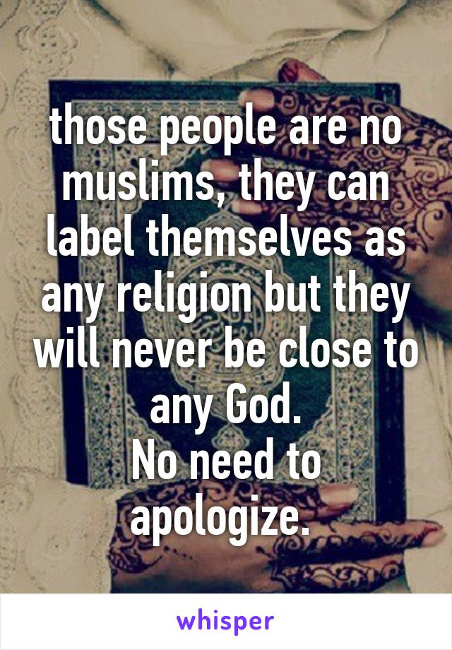 those people are no muslims, they can label themselves as any religion but they will never be close to any God.
No need to apologize. 