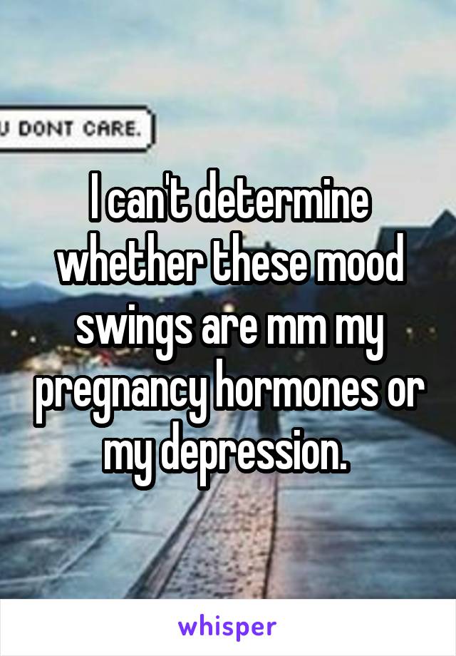I can't determine whether these mood swings are mm my pregnancy hormones or my depression. 
