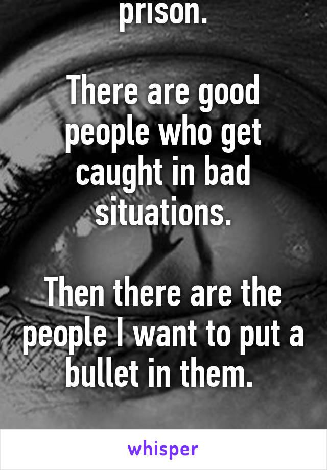 I agree, I learned a lot from being in prison.

There are good people who get caught in bad situations.

Then there are the people I want to put a bullet in them. 

Honest about my feelings.
