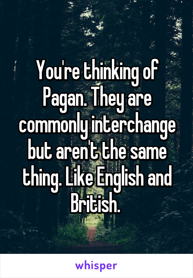 You're thinking of Pagan. They are commonly interchange but aren't the same thing. Like English and British. 