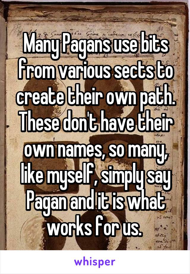 Many Pagans use bits from various sects to create their own path. These don't have their own names, so many, like myself, simply say Pagan and it is what works for us. 