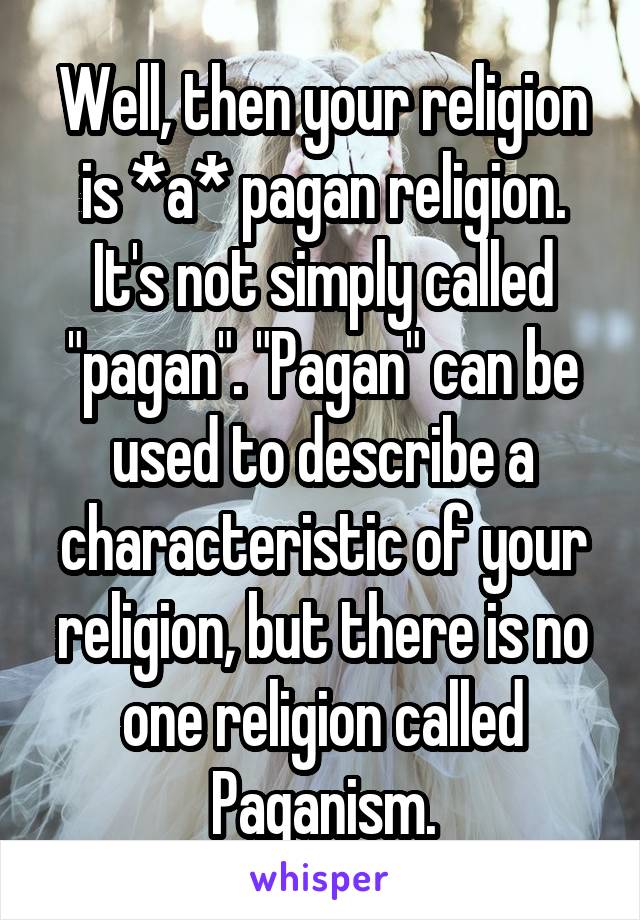 Well, then your religion is *a* pagan religion. It's not simply called "pagan". "Pagan" can be used to describe a characteristic of your religion, but there is no one religion called Paganism.