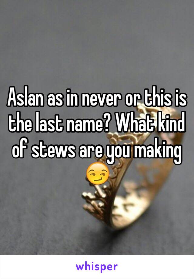 Aslan as in never or this is the last name? What kind of stews are you making 😏