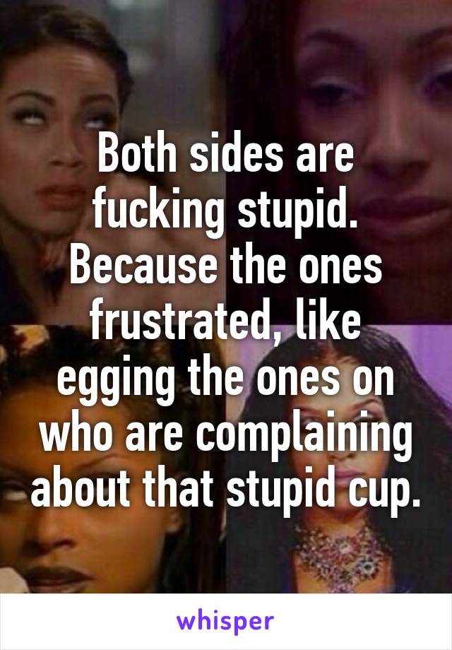 Both sides are fucking stupid. Because the ones frustrated, like egging the ones on who are complaining about that stupid cup.