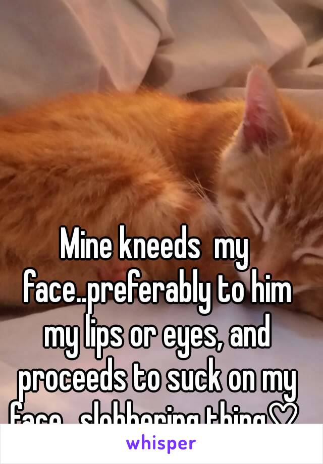 Mine kneeds  my face..preferably to him my lips or eyes, and proceeds to suck on my face ..slobbering thing♡ 