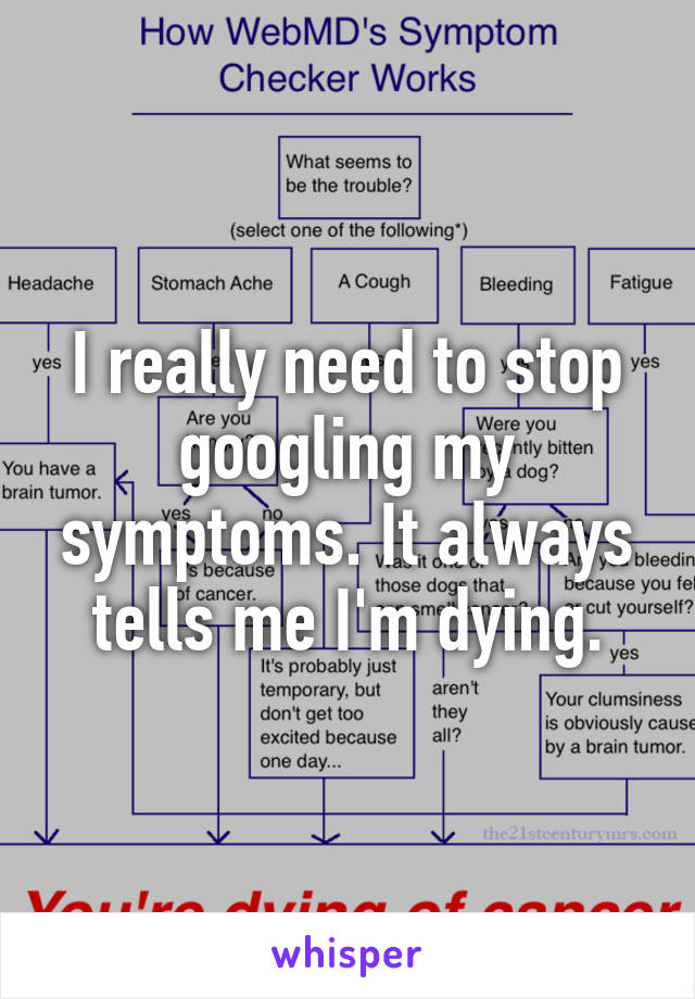 I really need to stop googling my symptoms. It always tells me I'm dying.