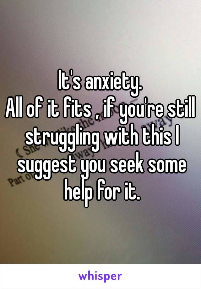 It's anxiety.
All of it fits , if you're still struggling with this I suggest you seek some help for it.