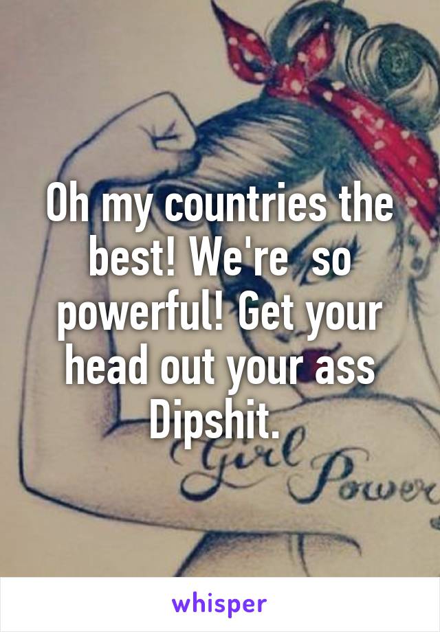 Oh my countries the best! We're  so powerful! Get your head out your ass Dipshit. 