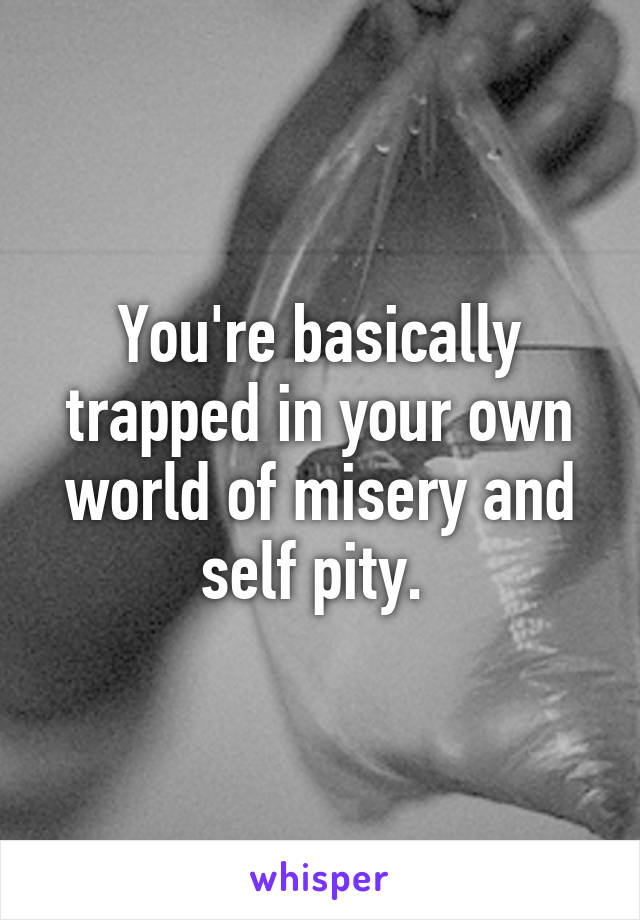You're basically trapped in your own world of misery and self pity. 