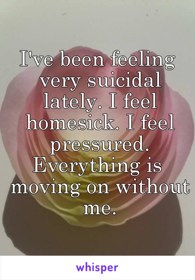 I've been feeling very suicidal lately. I feel homesick. I feel pressured.
Everything is moving on without me.