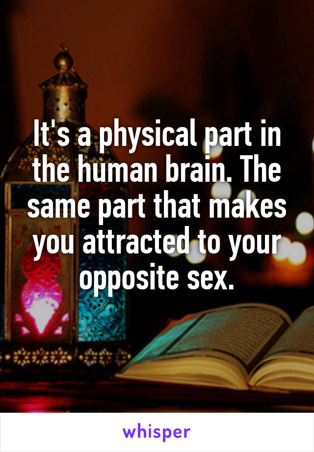 It's a physical part in the human brain. The same part that makes you attracted to your opposite sex.
